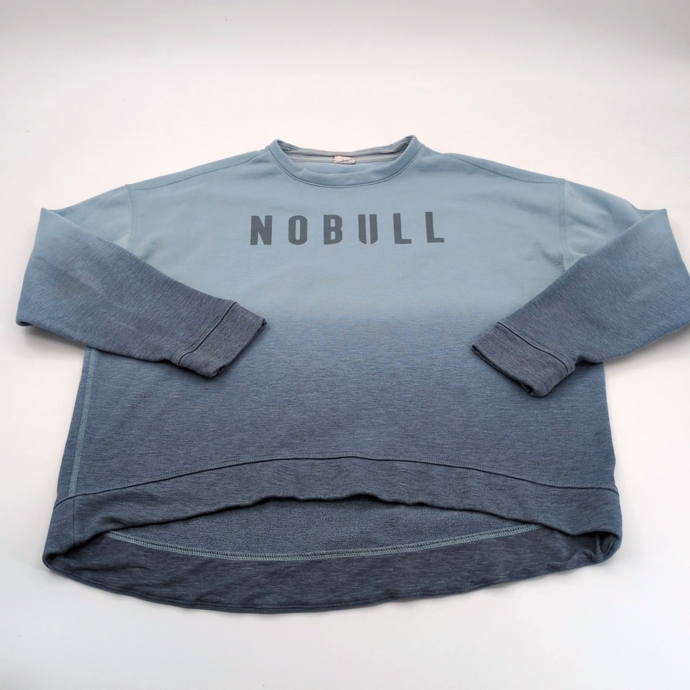 NOBULL Women's High-Low Ombre Crewneck Sweatshirt Blue Size L CrossFit Stain